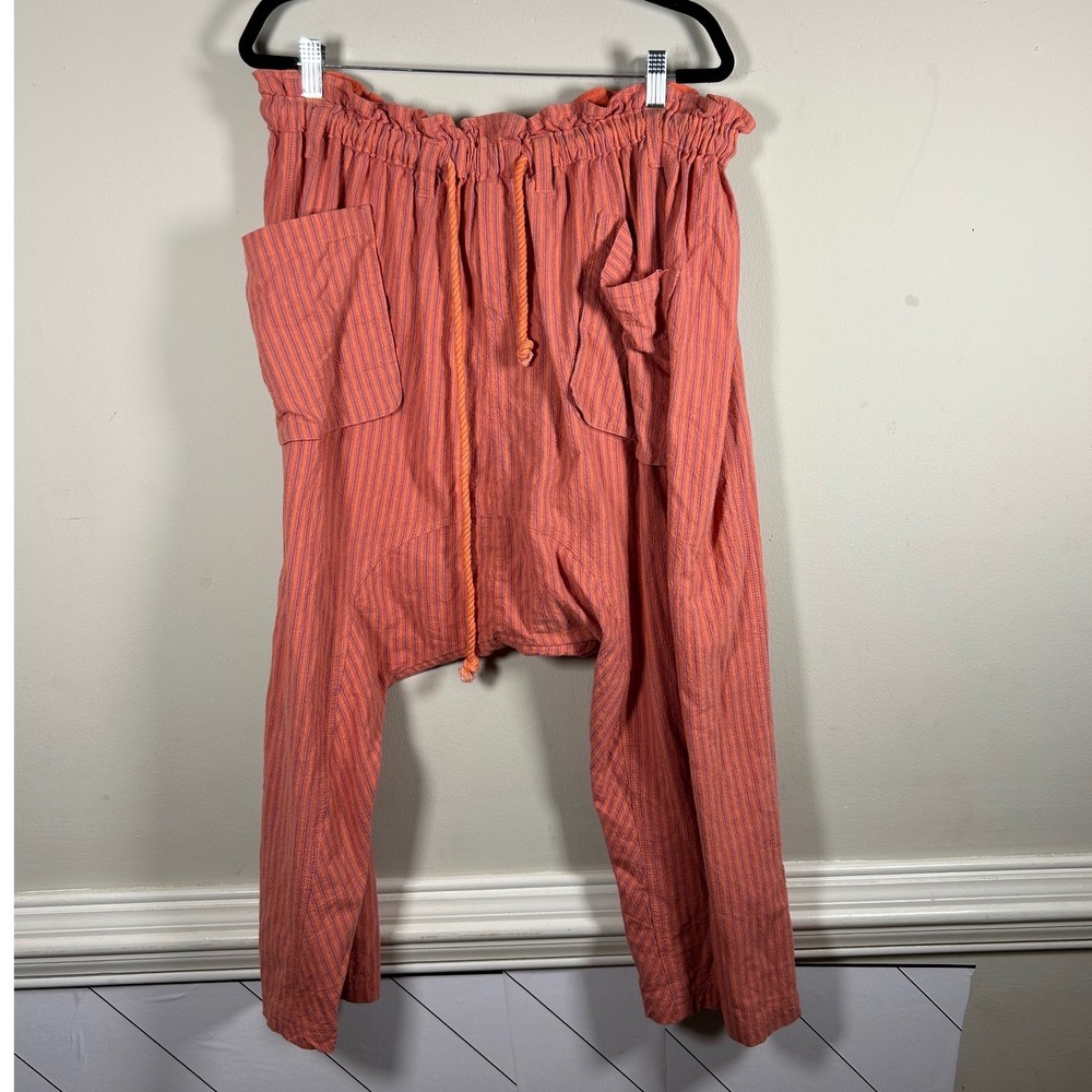 Free People Harem Pants Womens Small Orange Purple Striped Boho Drop Crotch